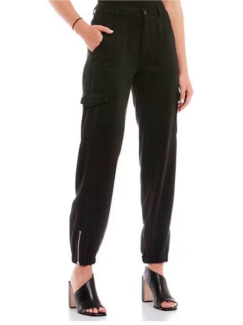 GUESS Black Cargo Jogger Pants with Zip Cuff